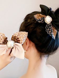 Fashionable Simple Pearl Butterfly Knot Hair Ties Womens Personality Large Elastic Hair Bands Elegant Hair Accessories