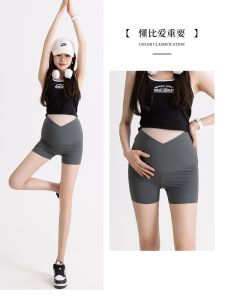 Low Waist Maternity Sharkskin Shorts Womens Summer Thin Fitness Yoga Pants Breathable Nylon Three-quarter Length Bottoms