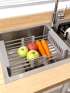 Retractable Drain Basket Stainless Steel Sink Storage Rack Fruit Vegetable Dish Drain Drying Rack