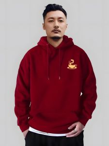 Luxurious Angora Red Cotton Fleece Lined round Neck Sweatshirt for Men YHNP Lucky Year 2025 Autumn Winter Couple Matching Casual Wear