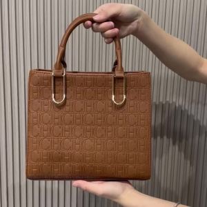 CH | CH Luxury Leather Handbag Women CH Embossed Monogram Top Handle Shoulder Bag With Metal Pendant Daily Use