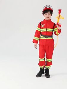 เด็กนักผจญเพลิงเครื่องแต่งกายคอสเพลย์เครื่องแต่งกายชุดดับเพลิงที่สมบูรณ์นักผจญเพลิงมืออาชีพชุดไฟแสดงเครื่องแต่งกายคอส