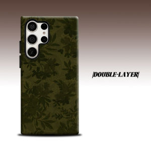 olive green floral vintage For Samsung Galaxy S26 S25 S24 A56 A36 Dual Layer Luxury Fashion Full Lens Protective Case