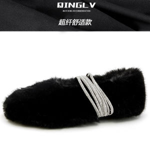 Flats Furry White Fluffy Shoes Female Fall and Winter Pregnant Women Non-Slip Insulated Cotton-Padded Shoes Bean Bag Office Stuffed Flats