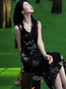DANTING | Stylish Black Floral Sleeveless Dress for Spring