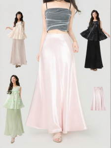KEIKO | Glossy Flowing Dusky Pink Satin Summer Figure-Flattering Fishtail Midi Dress