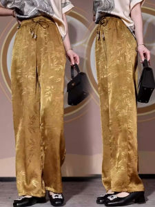 MEITESIJIAONU | National Style Jacquard High Waist Acetate Drape Lightweight Wide Leg Pants