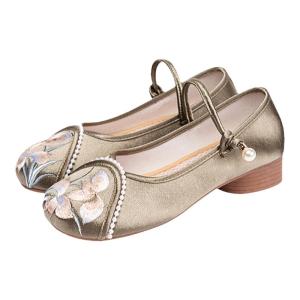 SHIPAILUO | New Chinese Ancient Style Shoes Hanfu Embroidered Slip-On Cotton Flat Heel Floral Pattern Rubber Bottom Womens Footwear