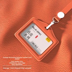 Premium Leather Card Holder with Lanyard for Lunch Card Work ID Badge Protection Rail Transport Employee Card Neck Strap Badge