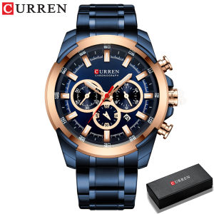 CURREN | CURREN Mens Chronograph Watch 48mm Big Dial with Stainless Steel Band Triple Sub- Dials Luxury Quartz Sport Wristwatch