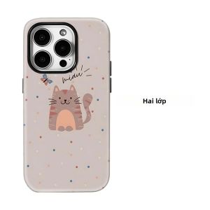 Ốp Điện Thoại iPhone 17/16/15/14/13 Pro Max Plus Họa Tiết Mèo Chấm Bi Nam Châm Chống Sốc Hai Lớp Chống Xước Chất Liệu TPU Mềm PC