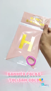 banner HBD pelangi / bunting flag hbd / banner flag ultah tulisan gold