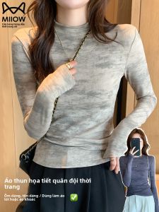 MiiOW | Áo Thun Tiết Camouflage Cổ Trụ Dài Tay Ôm Sát