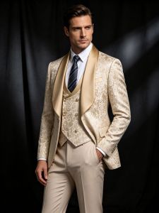 High Quality Jacquard Wedding Groom Dress Mens Evening Gown Slim Fit Leisure Suit Blazers Vest Pants Set Elegant Prom Man Suit