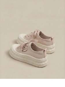 Agsdon | Thick Sole Breathable White Canvas Sneakers