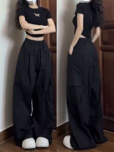 กางเกงทำงานสไตล์ฮิปฮอปสตรีทสไตล์อเมริกัน กางเกงขายาวทรงตรงหลวมๆ ลำลองสำหรับเต้นรำ Kpop กางเกงกีฬาขากว้างสำหรับผู้หญิง