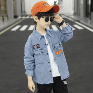 Boys Denim Jacket Autumn Wear Thin Cotton Shirt Korean Style Spring Autumn Seasonal Childrens Outerwear Medium to Large Size