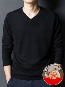 ROMON | Romon Mens Knitted Sweater V-Neck Pure Color Inner Wear Base Layer Winter Business Casual Comfortable Fit Long Sleeve Shirt