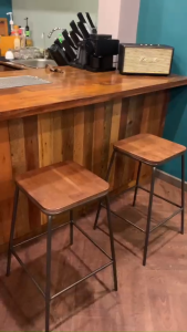 Combo 2 Ghế quầy bar cho quán cafe nhà hàng khách sạn phong cách Âu Mỹ -Ghế đôn tròn chân cao gỗ keo