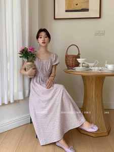 Summer 2024 Womens French Style Sweet Floral Print Long Dress Waist-Cinching Holiday Vibes High-waisted A-line Polyester Fiber