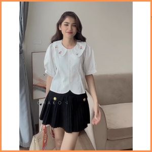 Áo sơ mi nữ cổ thêu hoa Áo tiểu thư bánh bèo dáng ngắn tay phồng thêu hoa thật phong cách Hàn Quốc tối giản A.8626