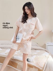 MiiOW | Bộ đồ ngủ cotton mùa hè cho nữ MiiOW Cat Person có đệm ngực Bộ đồ ngủ dài tay quần short áo chui đầu cổ tròn