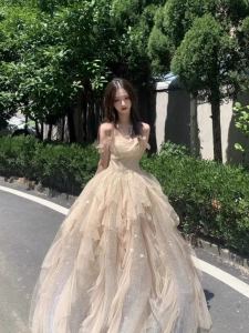 Elegant Evening Gown Womens 2024 New High-End Lightweight Luxury Adult Ceremony Birthday Party Dress Summer Long Skirt