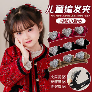New Year Red Flocking Heart Shaped Hair Clips Girls Childrens Side Bangs Princess Style High Top Braid Hair Accessories