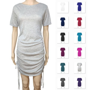 Fashion Streetwear Adjustable Drawstring Slim Fit Dress Elegant Commute Style round Neck Silk Blend Other Material Dress