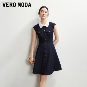Vero Moda | Notched Collar Embroidery A-line Denim Dress