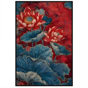 Tranh hoa sen đỏ tranh phong thủy tranh treo tường tranh dán tường phòng thờ phòng khách in canvas. CGI - 452