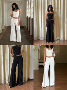 GoGo Burn American Pure Color Mildly Spicy Casual Pants Womens Summer Lazy Style Floor-Length Drapey Straight Leg Trousers