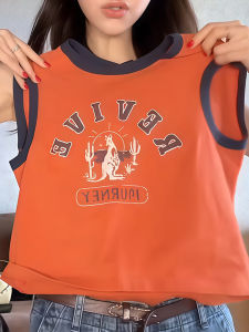 Pure Cotton American Retro Sports Vest Womens Summer New Loose Slimming Casual Sleeveless Top Breathable Comfortable Casual Style