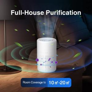 Máy Lọc Không Khí H13 HEPA Để Bàn Di Động Với Bộ Lọc Than Hoạt Tính & Ion Âm Cổng USB Type-C Dùng Cho Ô Tô Văn Phòng Gia Đình Khử Mùi