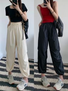 Womens Summer New Lightweight Loose Casual Sports Pants Breathable Trousers Korean Style High Waist Long Pants Cargo Pants