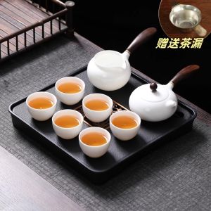 Handmade White Porcelain Tea Pot Yuzhi Jade Ceramic Side Handle Tea Pot for Home Use Simple Handle Brewing Tea Pot Cha Hai