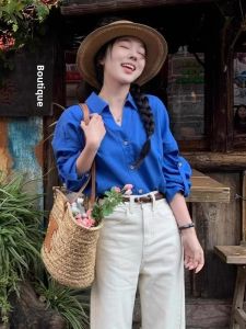 CHOEFULYN | Áo Khoác Polo cổ bẻ màu Xanh Klein