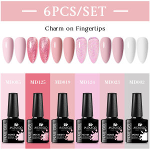 MSRUIOO 6pcs Nude Pink Gel Nail Polish Set Glitter Colorful Semi Permanent UV Gel Kits DIY Nail Art Painting Varnish Manicure