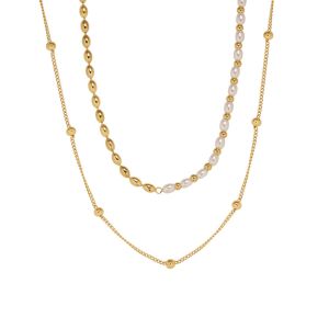 2 Layers Pearl Gold Beaded Chain Necklace • Waterproof Non Tarnish • 18K Gold Plated 316L Stainless Titanium Steel Fashion Necklaces Women NL289