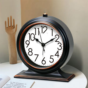 Classic Desk Clock Light Luxury Black Frame Vintage Alarm Clock Bedroom Living Room Office Loudspeaker Mute Desktop Decoration