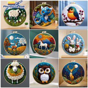 PhotoCustom Wool Needle Felt Wool Kit Color Animals Felting Wool DIY Felting Needle Felt Wool Set Handwork Accessories Tools