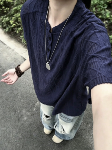 Vintage Style Mesh Knit Short Sleeve Breathable T-Shirt