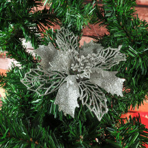 【Free Shipping】5Pcs จี้ประดับต้นคริสต์มาสประดับผงดอกไม้แบบใหม่2023ดอกไม้เทียมเป็นประกายสำหรับตกแต่งบ้าน