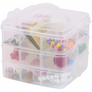 Plastic Storage Box Stackable 3 Tier with Adjustable Compartment Slot Snap-Lock Container  for Storing Toy Jewelry Accessory