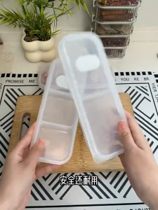 Three Compartments Storage Box Plastic Vegetable Storage Box White 2 Grids Sealed Fridge Organizer