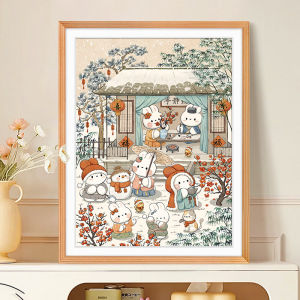 Winter Rabbit Cross Stitch Kit Handmade Embroidery Modern Minimalist Style Cotton Fabric Cartoon Animation Pattern for Living Room