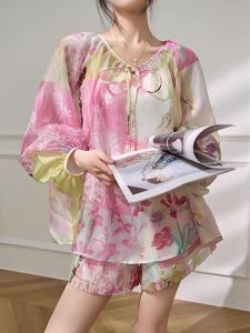 All-Over Printed Chiffon Shirt and Shorts Two-Piece Set