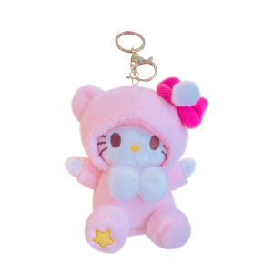 Furry Toy Three Swans Backpack Pendant Female Cartoon Keychain Cute Pet Pattern Creative Gift Key Holder Soft Plush Material