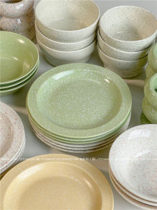 Creative Splashed Ink Ceramic Plate Dessert Bowl round Western Dinner Plate High End Tableware Rice Bowl Korean Style Plain Color