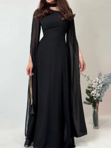 Spring Summer Women Elegant Waist Cinching Chiffon Big Batball Sleeve Dresses Party Dinner Waist Cinching Dress Female Clothing
